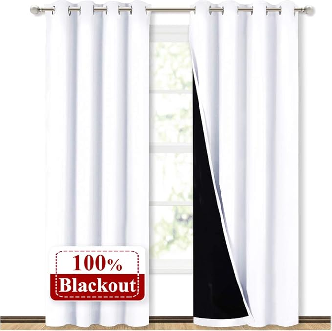 NICETOWN 100% Blackout Window Curtain Panels, Cold and Full Light Blocking Drapes with Black Liner for Nursery, 84 inches ...