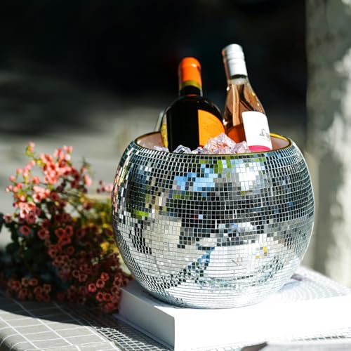 Wittolins Disco Ice Bucket for Cocktail Bar,Mirror Silver Disco Ball Decor,Retro Party Accessories,9.8 Inch Disco Ball The...