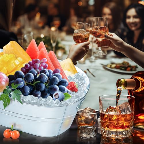 4 Pack Galvanized Metal Ice Buckets, 3 Gallon Ice Buckets for Parties Wine Beverage Tub with Carry Handle for Home/Bar Bee...