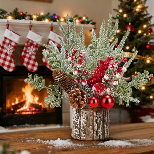 Shaxcoq Christmas Centerpieces for Tables – Tabletop Christmas Decorations with Pine, Cones & Berries – Indoor Holiday Dec...