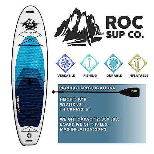 Roc Inflatable Stand Up Paddle Board 10' 6" with Premium SUP Paddle Board Accessories, Wide Stable Design, Non-Slip Comfor...