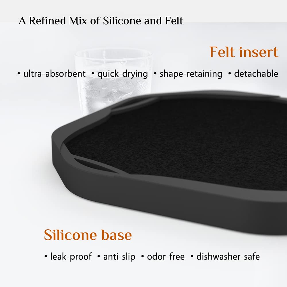 UMIRRO Absorbent Coasters for Drinks, Cool Silicone Cup Coaster with Felt Insert for Modern Coffee Table Decor, Small Unique Birthday Gift Ideas for Men Dad Him Women Mom Her, 4", Black, Set of 4