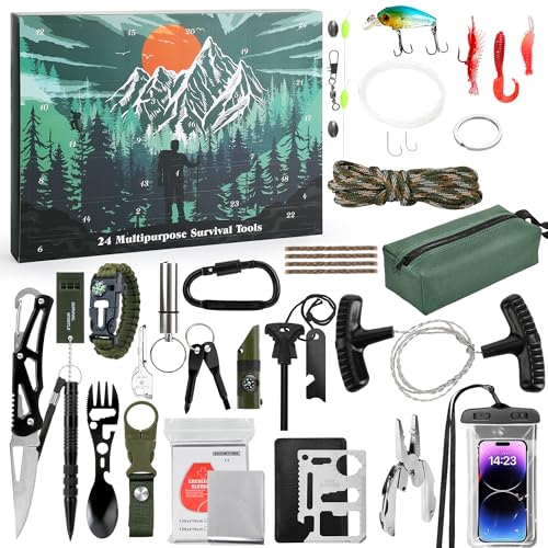 Survival Kit Advent Calendar for Men 2025-24 Days Survival Tools Advent Calendar for Adult Teen Boy, Christmas Countdown S...