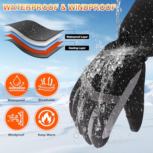 Electric Rechargeable Battery Thermal Gloves for Men Women, 7.4V Touchscreen Waterproof Windproof Heated Gloves for Hiking...