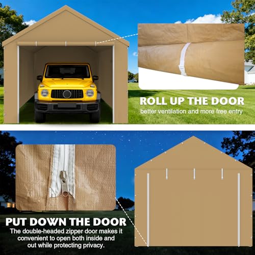 10x20FT Carport Canopy Front/Back Panel Entrance Door Tarp with Zippers, Waterproof & UV Protected Replacement Sidewall Co...