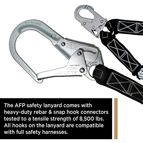 AFP 6FT Double Leg Internal Shock Absorbing Safety Fall Protection Lanyard with Dual Pelican Rebar & Snap Hook | Heavy-Dut...
