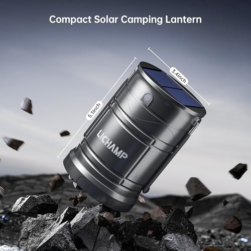 Lichamp 4-Pack Solar Camping Lantern, USB Rechargeable LED Lanterns Battery Powered Pop Up Flashlight Lamps with Three Mod...