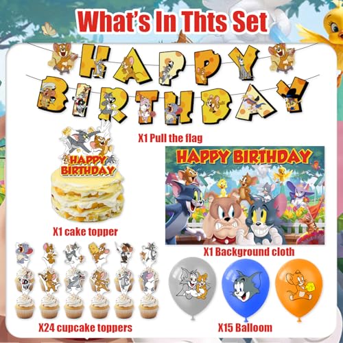 42pcs Tom and Jerrys Birthday Party Decoration include Napkins,Plates, for Tom and Jerrys Birthday party Supplies (yellow14)