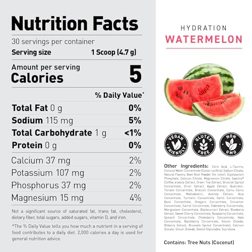 Kaged Hydration Electrolytes Powder | Watermelon | Hydra-Charge Sports Drink Mix | Pre, Post, Intra Workout | Low Carb, Ve...
