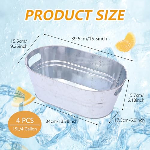Hyuetrsa 4 Pcs Galvanized Tub 4 Gallon Ice Bucket Large Metal Drink Buckets with Carry Handles for Bar Party Supplies, Col...