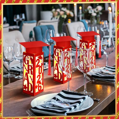 Tellingyou 9 Pcs Graduation Table Centerpieces Boxes 2026 Graduation Lantern Boxes with LED Light Small Cap Table Decorati...