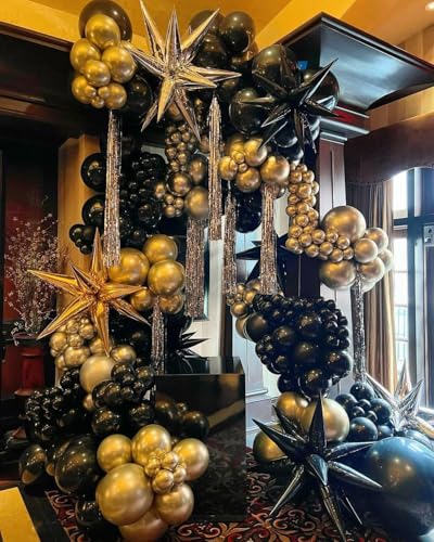 EICUECUE Black and Gold Balloons Garland Arch Kit 200Pcs - 5 10 12 18 22inch Black Gold Confetti Latex Balloons for 2026 N...