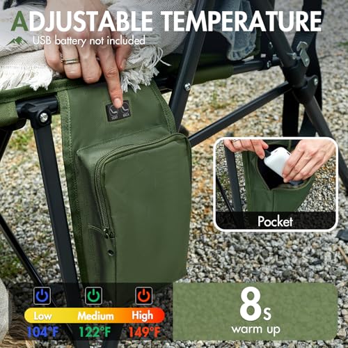 Portal Heated Camping Chairs for Adults Outdoor Sports Oversized Folding Lawn Chair with High Back, Heavy Duty 400 Lbs, Ba...