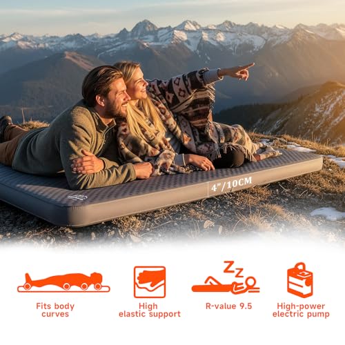 LANMOUNTAIN Self Inflating Sleeping Pad,Double Camping Mattress w/Detachable Electric Pump,4 - Inch Thick Memory Foam for ...