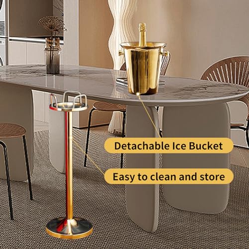 Gold Ice Bucket with Stand, large Champagne Ice Bucket 1.32 gal, Stainless Steel Ice Bucket, 3Ft Tall Ice Bucket for Cockt...