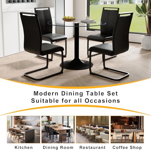 CGHIJDM 40" Round Dining Table Set for 4,5 Piece Dining Table Set,Glass Dining Table with 4 Cushioned Dining Chairs,Small Kitchen Table Set for 4 Ideal for Apartment