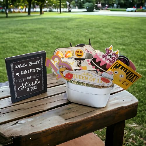 13th Birthday Photo Booth Props - 41-pc Photo Prop Kit with 8 x 10-Inch Sign, 60 Adhesive Pads, 45 Sticks - Teen Girl Phot...