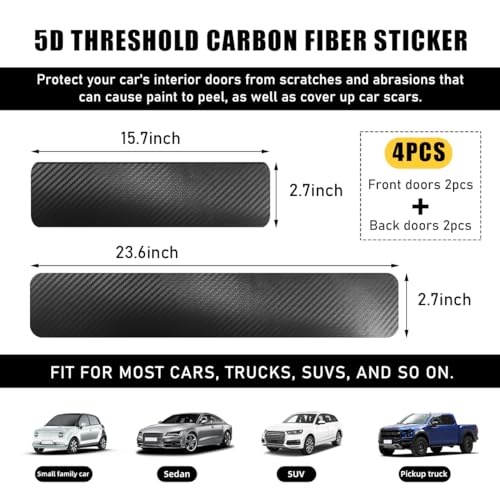 Ohleats 4 PCS Car Door Sill Protectors, Anti Scratch Carbon Fiber Auto Threshold Cover Strips, Decorative Door Entry Edge ...
