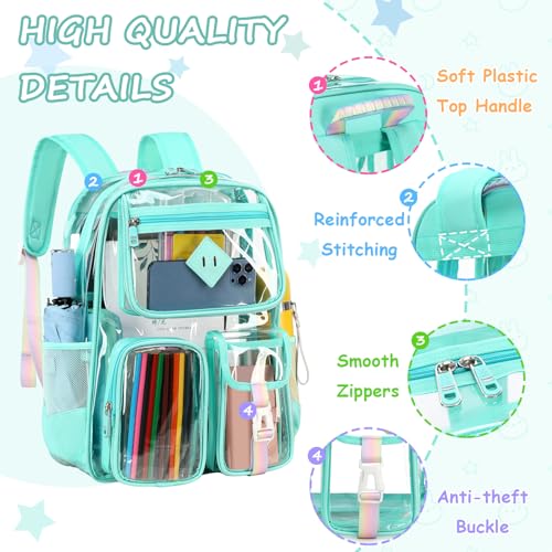 PIG PIG GIRL Clear Backpack for School,Heavy Duty PVC Transparent Bookbag for Girls Stadium Approved See Through Backpack