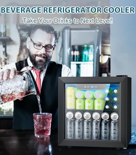 Electactic 50 Cans Beverage Refrigerator Cooler, 1.3 Cu.ft Mini Fridge Countertop Drink Cooler with Glass Door for Beer, S...