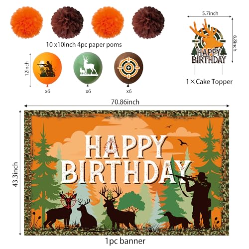 Holkcog Hunting Birthday Decorations, Hunting Deer Party Decorations, Camo Camping Picnic Hunting Birthday Banner Honeycom...