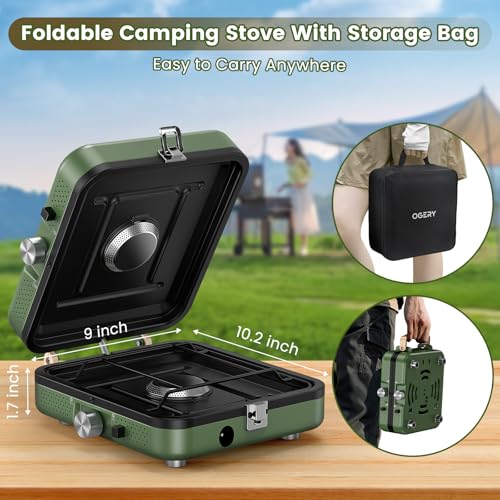 OGERY 2-Burner Foldable Camping Stove with Griddle (Textured & Smooth) and Carrying Bag, Portable Propane Camp Stove with ...
