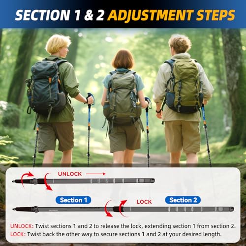 Clostnature Trekking Poles for Hiking – Collapsible Lightweight Hiking Poles, 2 Pack Aluminum Walking Sticks for Women, Me...