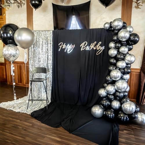 Black and Silver Balloons, 12 Inch Metallic Chrome Black Silver Confetti Latex Helium Balloons for Men Boys Birthday Baby ...