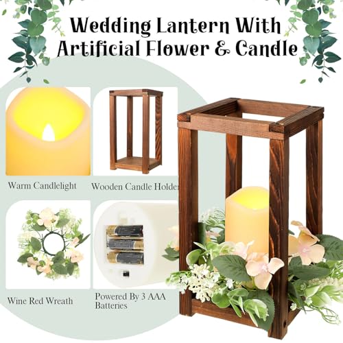 Hushee 30 Pcs Wooden Wedding Lantern Centerpiece Integrated Holders with Candles and Wreaths Rustic Wooden Candle Lantern ...