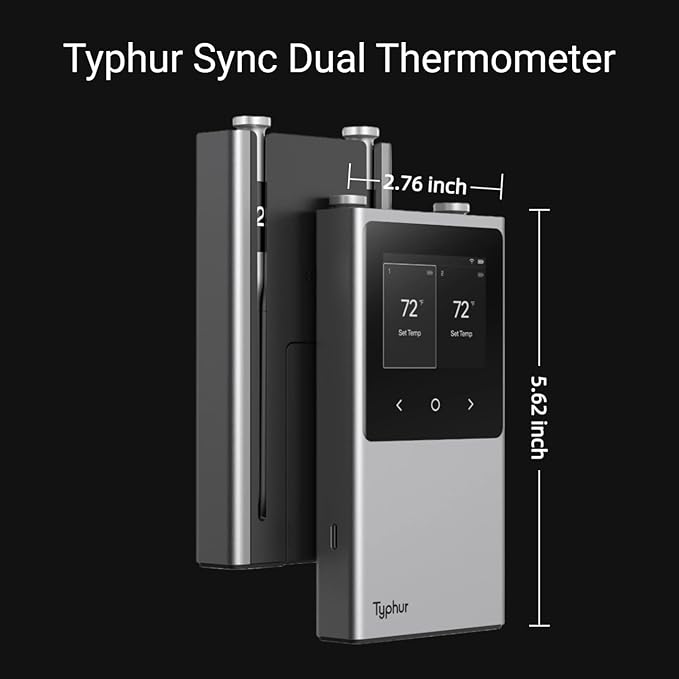 Typhur Sync Dual Gen 2 WiFi Wireless Meat Thermometer, 2 Probes, Smart Base, LCD Display, Unlimited Range, Bluetooth 5.3, Improved Stability, NIST-Certified Accuracy, BBQ, Grill, Smoker, Oven