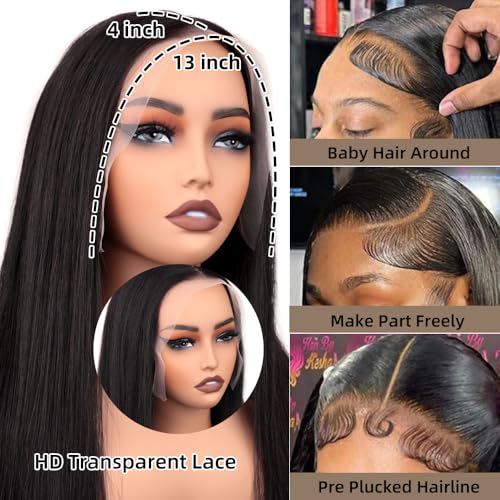 Lace Front Wigs Human Hair 13x4 Straight Lace Front Wigs HD Transparent 200% Density Glueless Wigs For Black Women Pre Plucked With Baby Hair 24inch
