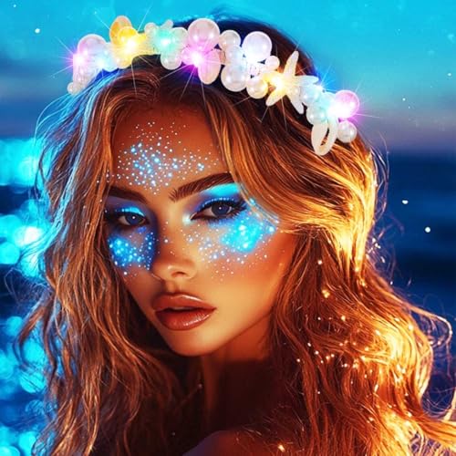 BARTOSI Light Up Pearl Headband LED Starfish Headpiece Glow Hair Accessories for Women