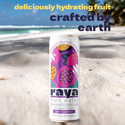 Raya Fruit Water, Passion Fruit Punch, 16.9 fl oz (12-Pack) – 46% Juice, No Added Sugar, Rich in Vitamin C & Electrolytes,...
