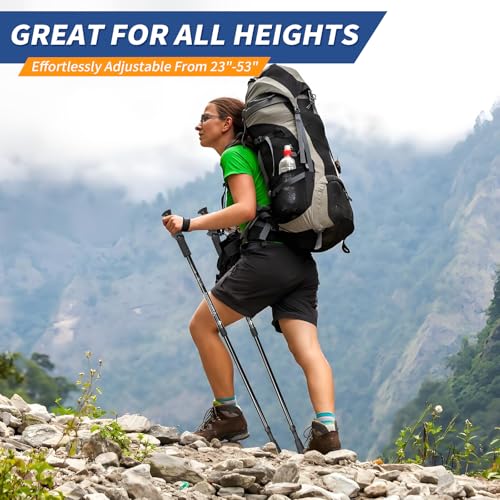 Folding Hiking Poles - 2-Piece Adjustable Trekking Poles, Lightweight Collapsible Walking Stick for Women Men Seniors, Bac...