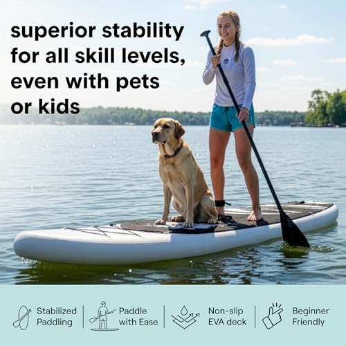 SereneLife Ultra-Light Inflatable Stand Up Paddle Board with Premium SUP Accessories - Extra Wide Stable Design with Non-S...