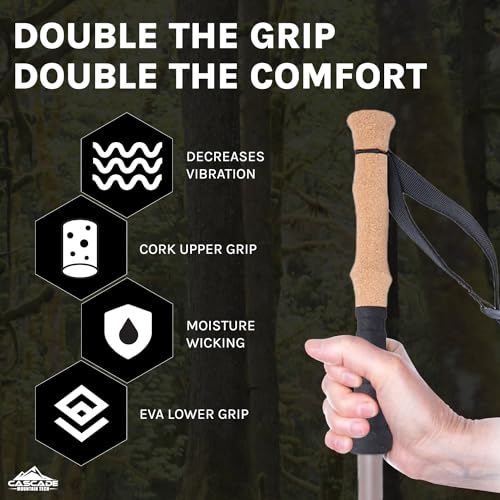 Cascade Mountain Tech Trekking Poles - Carbon Fiber Monopod Walking or Hiking Sticks with with Accessories Mount and Adjus...