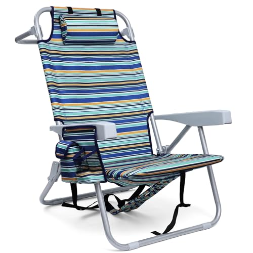 Yestomo Backpack Beach Chair for Adults, Folding Beach Chair with 4 Positions, Heavy Duty Chair with Large Cooler Pouch Su...