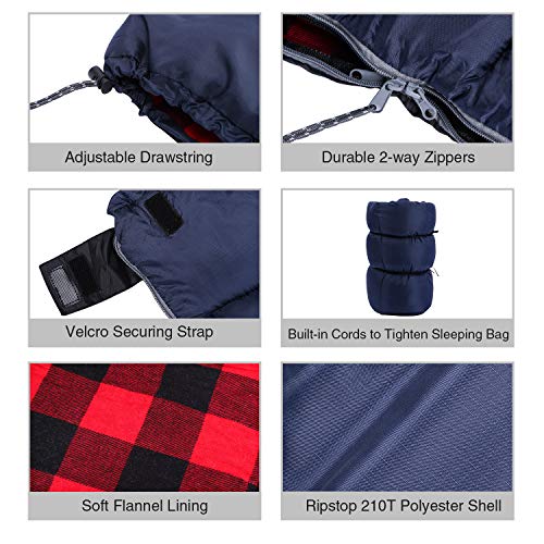 REDCAMP Cotton Flannel Sleeping Bag for Camping Backpacking, Adults Cold Weather Envelope Sleeping Bags with 2/3/4/6lbs Fi...