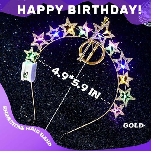 Aceorna Light Up Star Headband LED Rhinestones Halo Crowns Glowing Stars Crown Hairbands Glitter Rave Hair Accessories for...