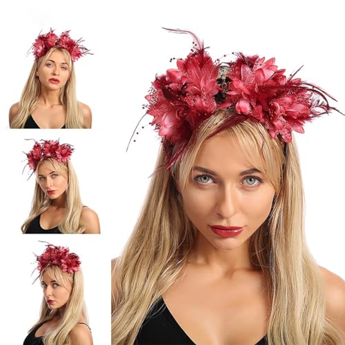 RUSTAMM Halloween Skull Flower Headband Red Flower Crown Gothic Horror Headwear for Party Costume Cosplay Headwear Day of ...