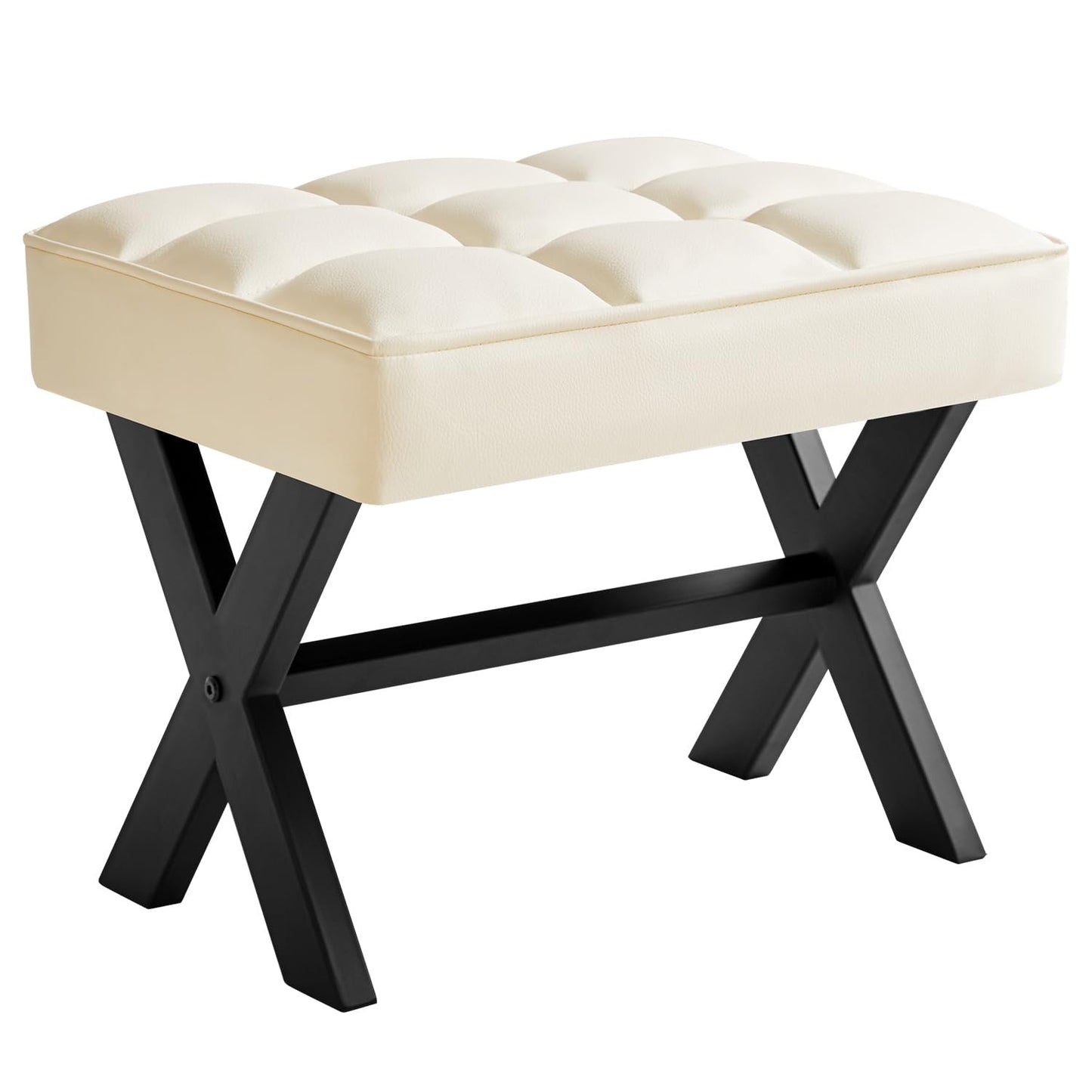 IBUYKE Small 12" H Footrest Stool, Square PU Foot Stool with Metal X-Leg, Multi-Use as Small Side Table, Step Stool for Living Room, Bedroom, Entryway, Office, White WBD012W
