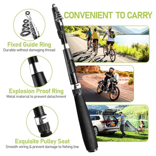 Fishing Pole and Reel Combo - 2PCS Carbon Fiber Telescopic Rods Spinning Reels Saltwater/Freshwater Kit with Lures, Line a...