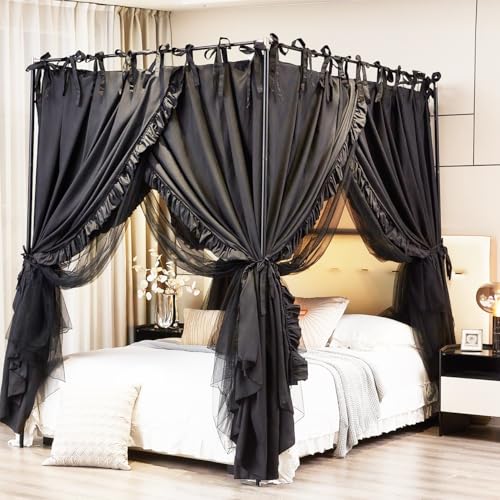Akiky 4 Corners Post Canopy Bed Curtains Double Layer Cozy Drape Netting 4 Opening Mosquito Net Mesh for Girls Bedroom Dec...