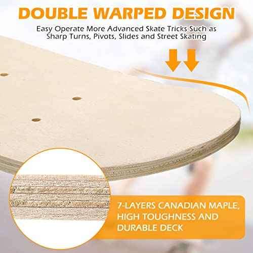 Meooeck Blank Skateboard Decks Bulk 24 x 6 Inch Professional Maple Deck 7 Ply Double Tail Wooden Skate Deck Natural Plain Skateboard for Kids Art Painting Replacement Home Decoration