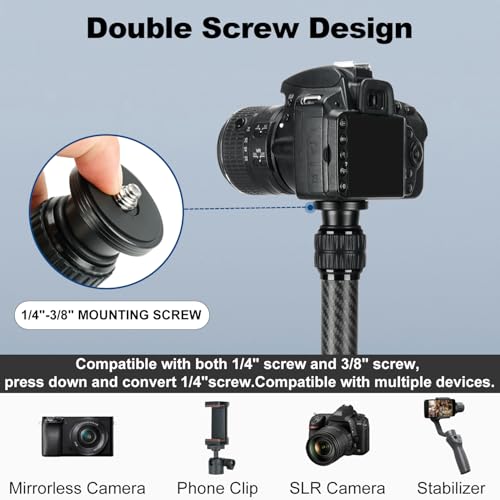 Koolehaoda Tripod Extension Pole, 2-Section Center Column Carbon Fiber Extender Rod Telescopic Stick Monopod with Arca Por...