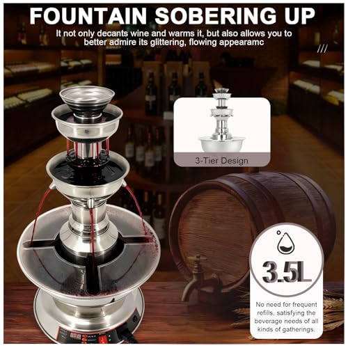 KPOUYYDS 3-Tier Red Wine Fountain Machine Commercial Champagne Beverage Warmer Dispenser 0~100℃ Adjustment 3.5L Punch Bowl...