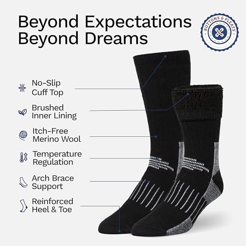 Buttons & Pleats Premium Merino Wool Hiking Socks Outdoor Trail Crew Socks