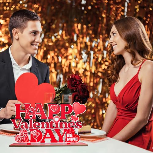 Valentines Day Table Decorations for Home Wood Decor 11.8x6.5inch Red Happy Valentines Day Centerpieces for Table Red Lip ...