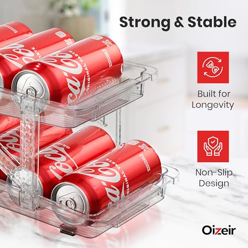 Expandable Soda Can Dispenser For Fridge - 2-Pack - Clear Transparent Soda Can Organizer For Refrigerator, Kitchen, and Pa...