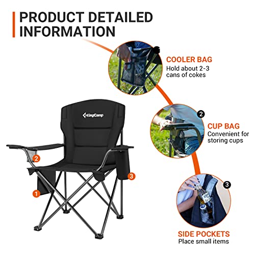 KingCamp Padded Portable Outdoor Folding Lounge Chairs with Built In Cupholder, Insulated Cooler Sleeve, and Side Storage ...